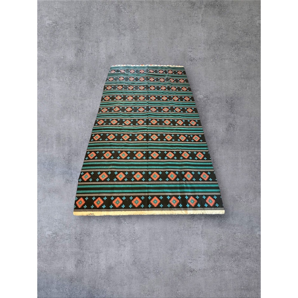 Southwestern Fabric Textile Panel Black Turquoise‎ Coral Painted/Screen print